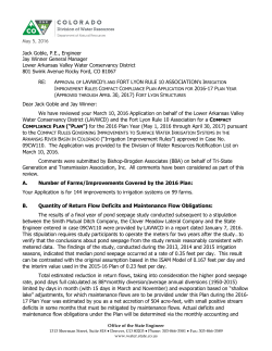 RE: APPROVAL OF LAVWCD`S AND FORT LYON RULE 10