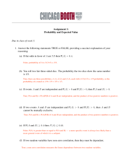 Assignment 1: Probability and Expected Value Due in class of week