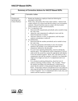 Summary of Corrective Actions for HACCP