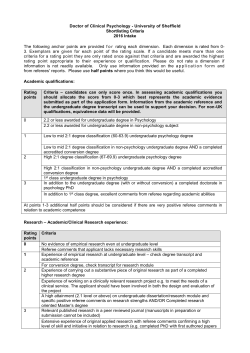 Applicant Shorlisting Criteria 2016