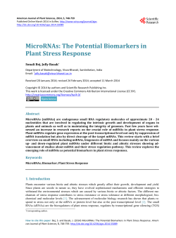 MicroRNAs: The Potential Biomarkers in Plant Stress Response