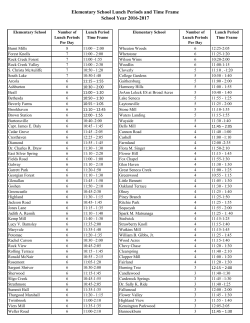 Elementary School Lunch Periods and Time Frame School Year