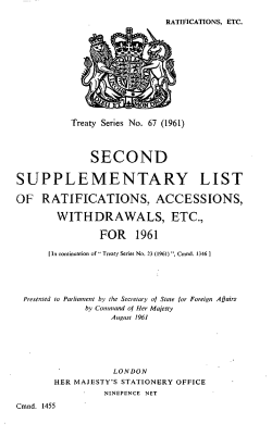 cmnd-1455 second supplementary list of ratifications, accessions