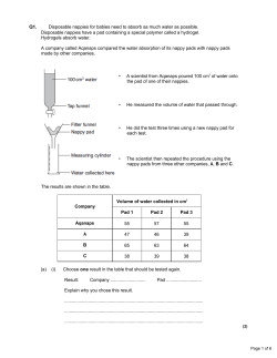 Q1. Disposable nappies for babies need to absorb as much water as