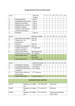 Biology GCSE Key Dates and Information Unit 1 Date first studied R