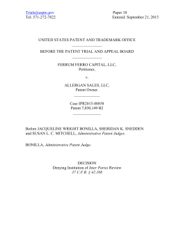 September 21, 2015 UNITED STATES PATENT AND TRADEMARK