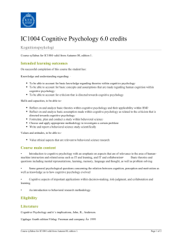 KTH | IC1004 Cognitive Psychology 6.0 credits