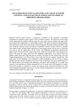 realised selection gains for cane yield, sucrose content and