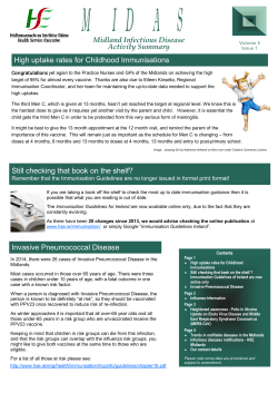 High uptake rates for Childhood Immunisations Midland Infectious