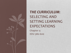 The Curriculum: Selecting and Setting Learning expectations