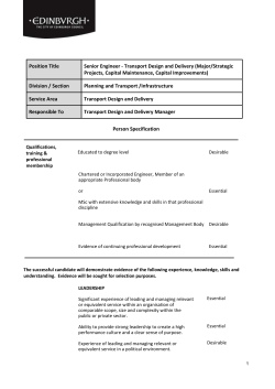 Position Title Senior Engineer - Transport Design and Delivery
