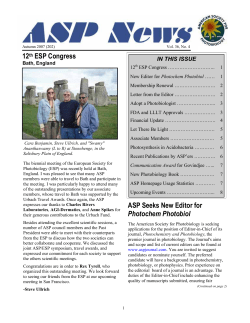 12th ESP Congress ASP Seeks New Editor for Photochem Photobiol