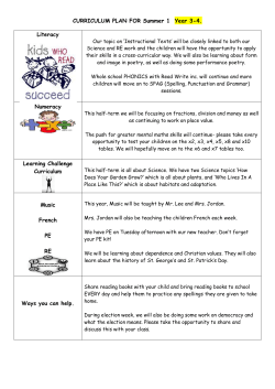 CURRICULUM PLAN FOR Summer 1 Year 3