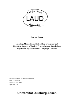 Cognitive Aspects of Lexical Processing and Vocabulary Acquisition
