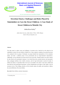 Streetism Onsets, Challenges and Roles Played by Stakeholders to