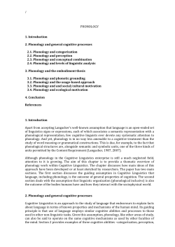 PHONOLOGY 1. Introduction 2. Phonology and general cognitive