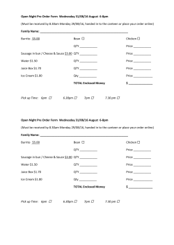 Open Night Pre Order Form Wednesday 31/08/16 August 6