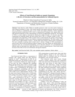 Effects of Total Dissolved Solids on Aquatic Organisms: A Review of
