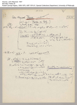 Keynes, John Maynard, 1941 Box 84a, Folder 32 Rudolf Carnap