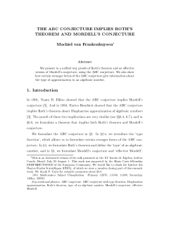 THE ABC CONJECTURE IMPLIES ROTH`S THEOREM - MAT-UnB