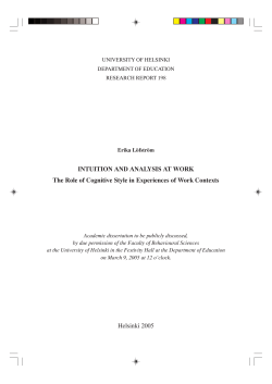 Intuition and Analysis at Work. The Role of Cognitive Style in