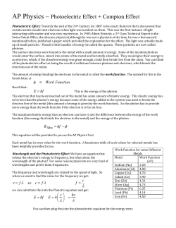 Notes - Photons, the Photoelectric Effect and the Compton Effect