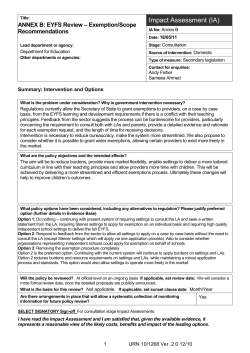 Impact Assessment - Department for Education
