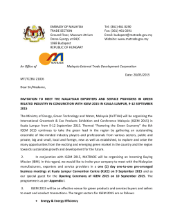 EMBASSY OF MALAYSIA TRADE SECTION Ground Floor, Museum