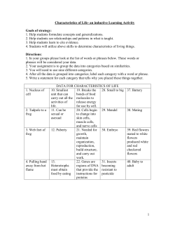 Characteristics of Life- an inductive Learning Activity Goals of
