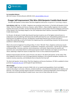 Praeger Self-Improvement Title Wins 2016 Benjamin - ABC-Clio