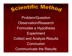 Problem/Question Observation/Research Formulate a Hypothesis