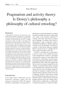 Pragmatism and activity theory - Outlines. Critical Practice Studies