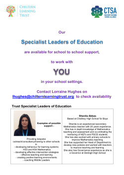 Our Specialist Leaders of Education are available for school to