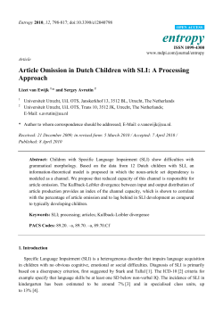 Article Omission in Dutch Children with SLI: A Processing Approach