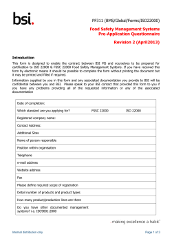 ISO 22000 FSCC 22000 PreApplication Questionnaire