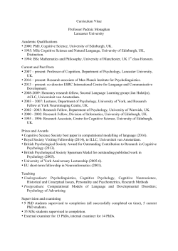Curriculum Vitae Professor Padraic Monaghan Lancaster University