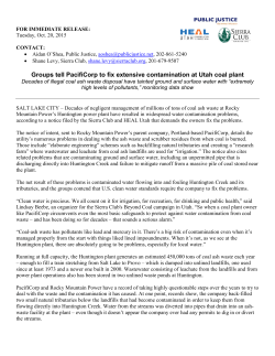 Groups tell PacifiCorp to fix extensive contamination at Utah coal plant