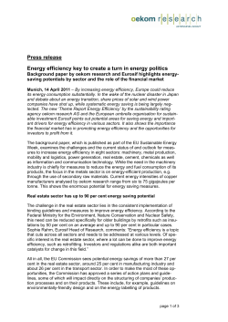 Press release Energy efficiency key to create a turn in energy politics