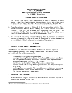 Guidelines and Standards for the Operation of a Title I &ndash; Part A