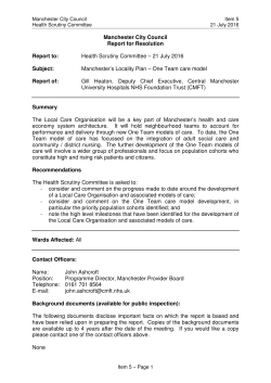 One Team care model - Manchester City Council