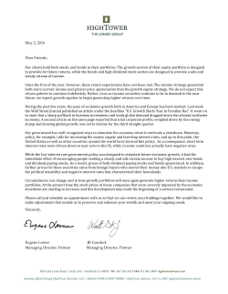 May 2, 2016 Dear Friends, Our clients hold both stocks and bonds in