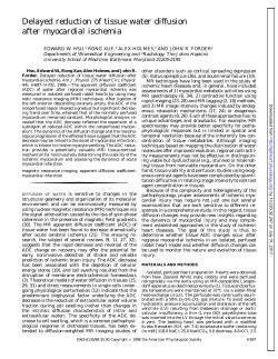 Delayed reduction of tissue water diffusion after myocardial ischemia