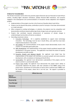 Criteria for Consideration The Climate Innovation Centre (CICI) may