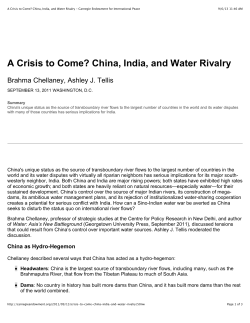 A Crisis to Come? China, India, and Water Rivalry