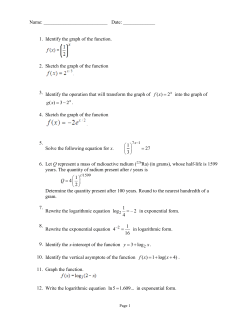 Name: Date: ______ 1. Identify the graph of the function. 2. Sketch