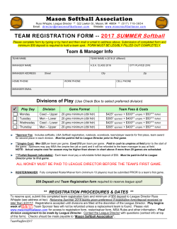 SUMMER 2017 Team Registration Form