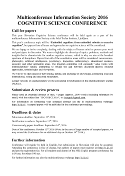 Multiconference Information Society 2016 COGNITIVE SCIENCE