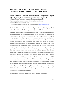 THE ROLE OF PLANT OILS AS REFATTENING COMPONENTS IN