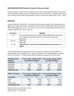 MATH140/MATH180 Placement Analysis Follow-up Study2
