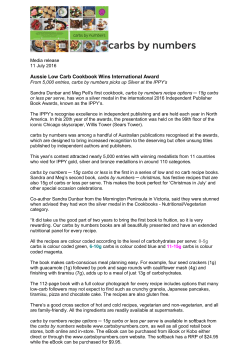 Media release 11 July 2016 Aussie Low Carb Cookbook Wins